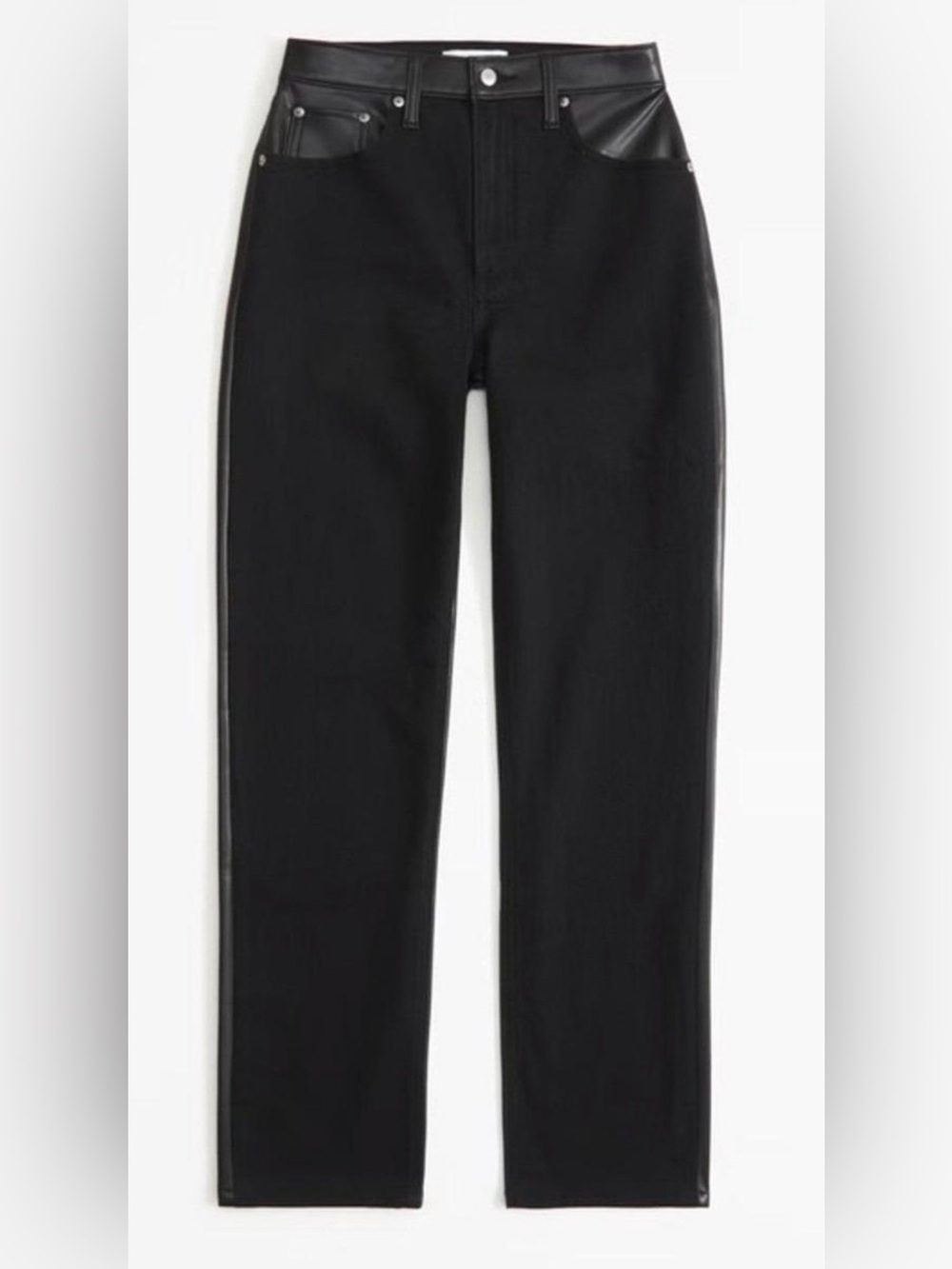 Abercrombie & Fitch Black High-Rise Jeans with Faux Leather Trim